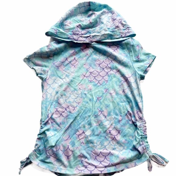 Girls So size M 8 Mermaid Scales Hooded Short-Sleeve Top With Adjustable Side - Picture 1 of 5